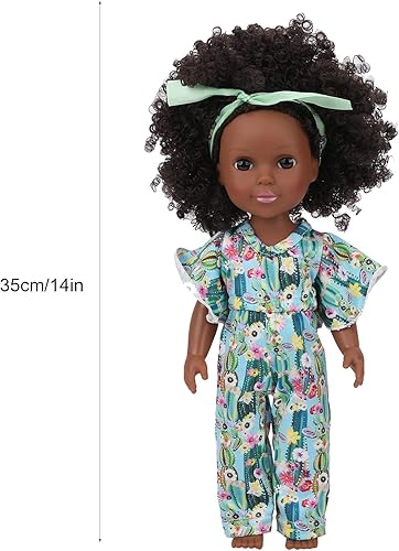 Miniatura 2 de SUNGOOYUE Muñeca de bebé de piel negra de 14 pulgadas, muñeca de bebé africana portátil de alta simulación con banda para el pelo para juego de rol