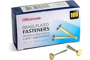 Officemate Brass Plated Paper Fasteners Brads, 1.25" Length, 0.375" Head, 100 Count (99815)