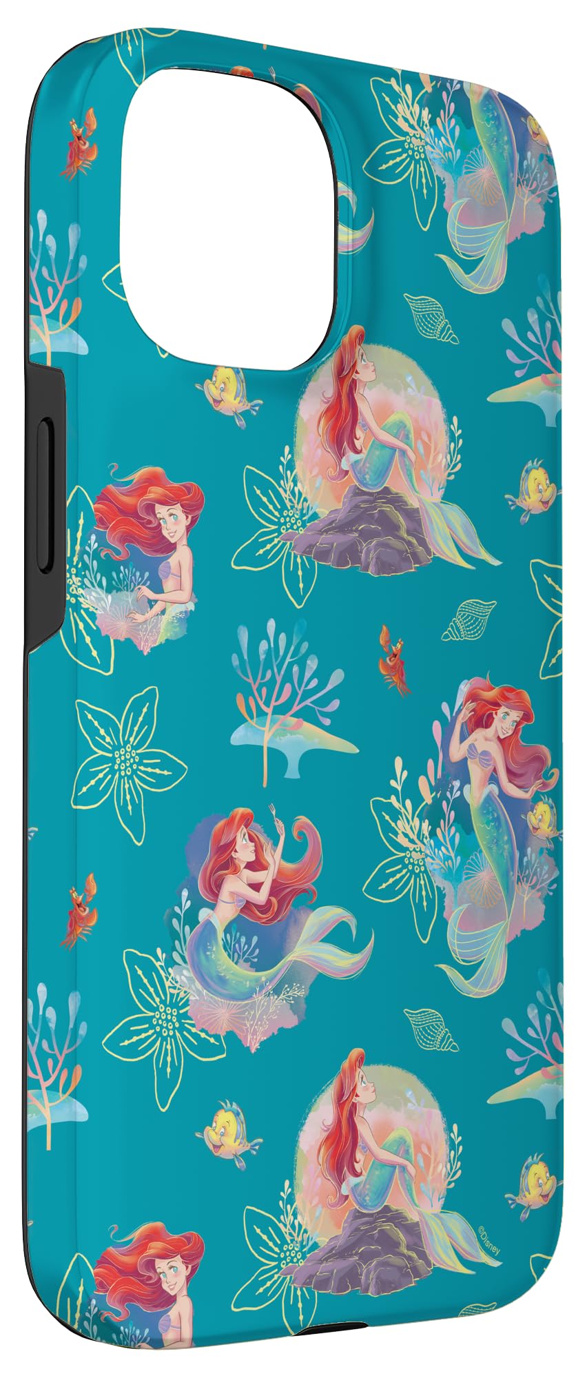 Custodia per iPhone 15 Disney Princess Ariel Flounder e Sebastian sotto il mare