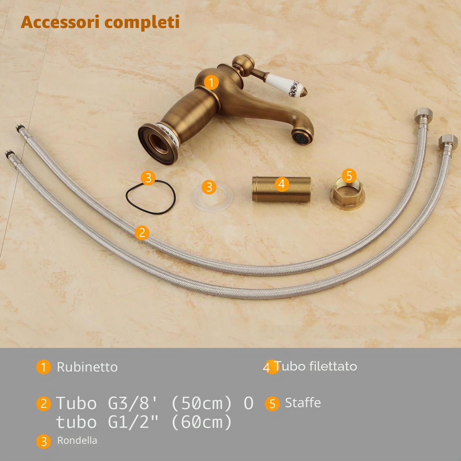 Beelee - Rubinetto monocomando monocomando monoforo in ottone anticato per lavabo