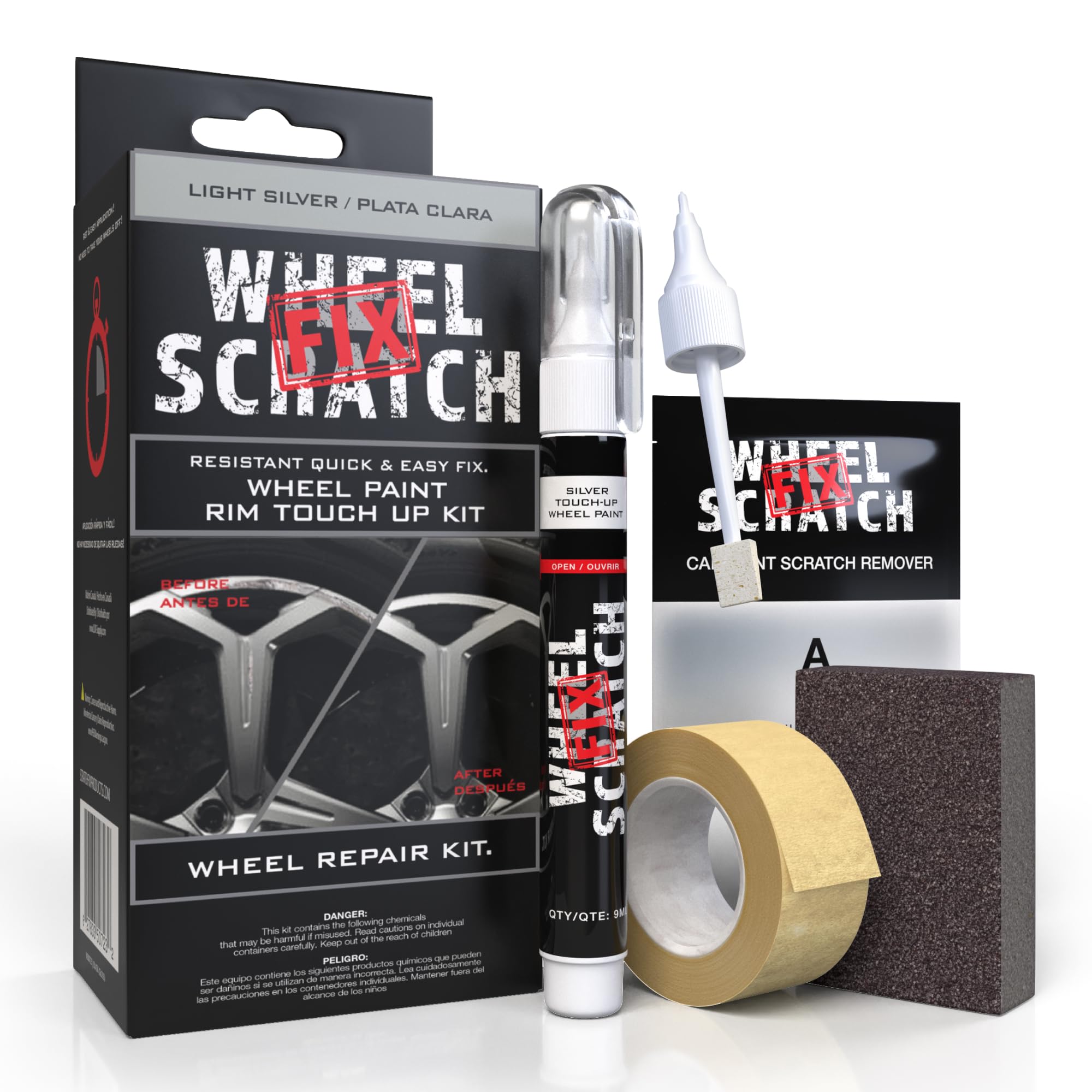 Wheel Scratch Fix® Silver Touch Up Paint for Cars - DIY Alloy Wheel Repair Kit, Curb Rash Remover with Fast-Drying Pen - Long-Lasting OEM Finish Car Rim Paint for Scuffs and Chips at Home (Light Silver)