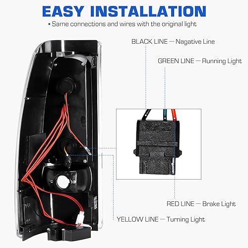 Miniatura 10 de Luz trasera LED + 3 luz de freno para Chevy Silverado 1500 2500 HD 1999-2002, apta para GMC Sierra 1500 2500 HD 1999-2003 Fleetside Bedtype, montaje