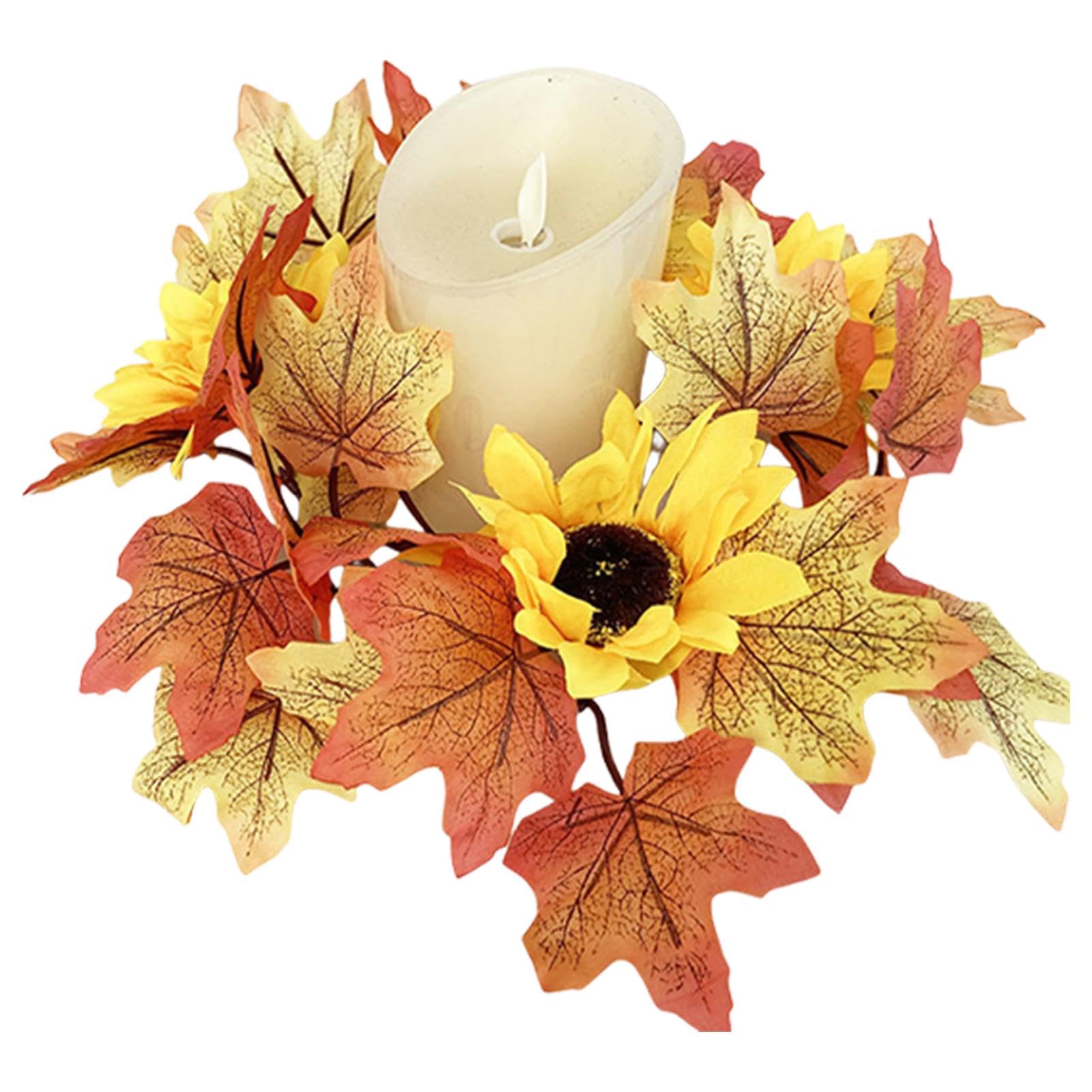Autumn Candle Rings - Flower Garden Decorations, Fall Candle Holders | Harvest Day Small Wreath Pillar Ring Holder, Fall Candle Rings, Small Garland Rings