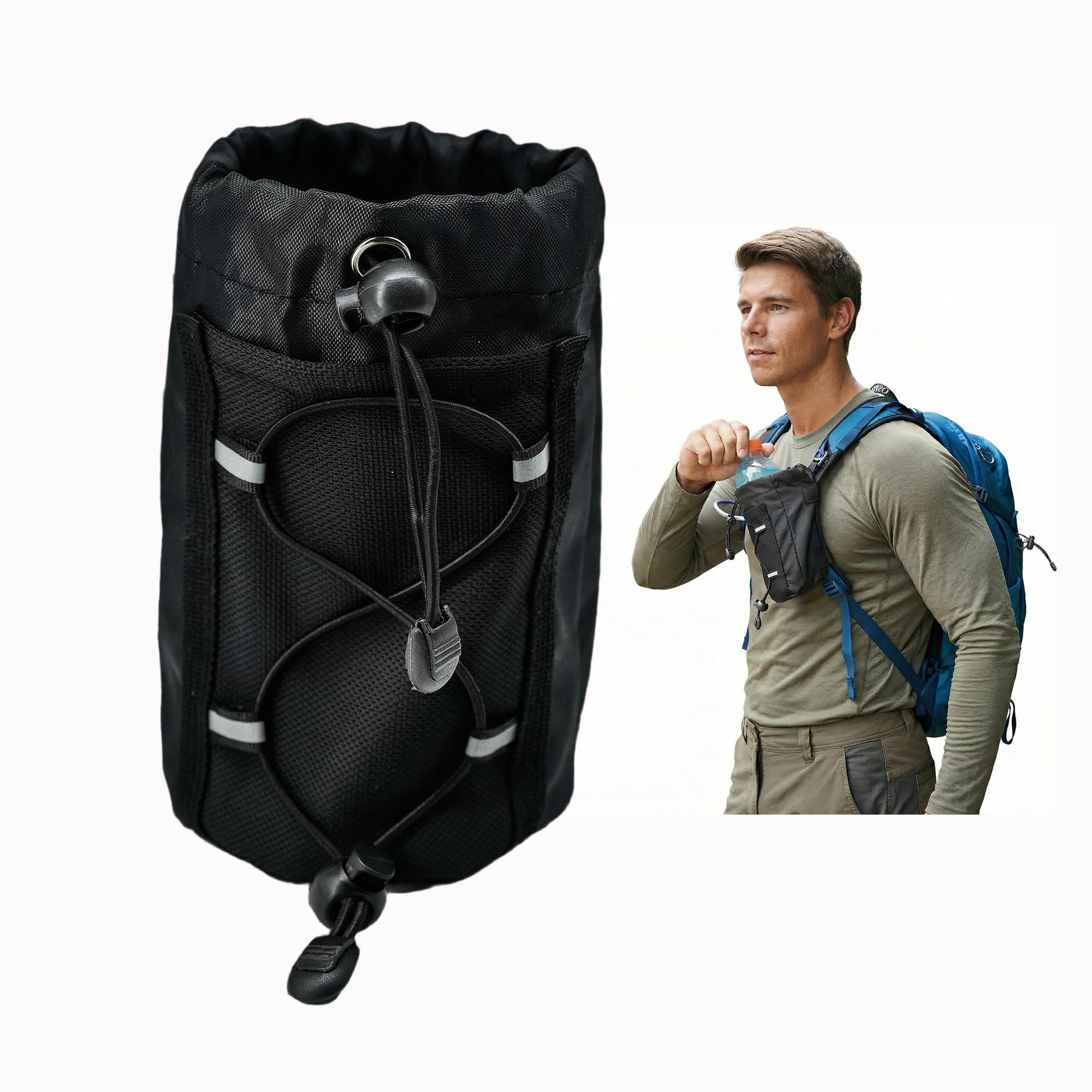 Ultralight Backpack Strap Water Bottle Holder – Front Access, Fits 16–24oz