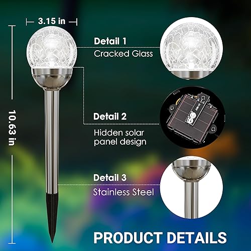 Miniatura 2 de Solpex - Luces solares de jardín para exteriores, paquete de 3 unidades, multicolor, cambio de color y blanco, 2 modos, bola de vidrio alimentada