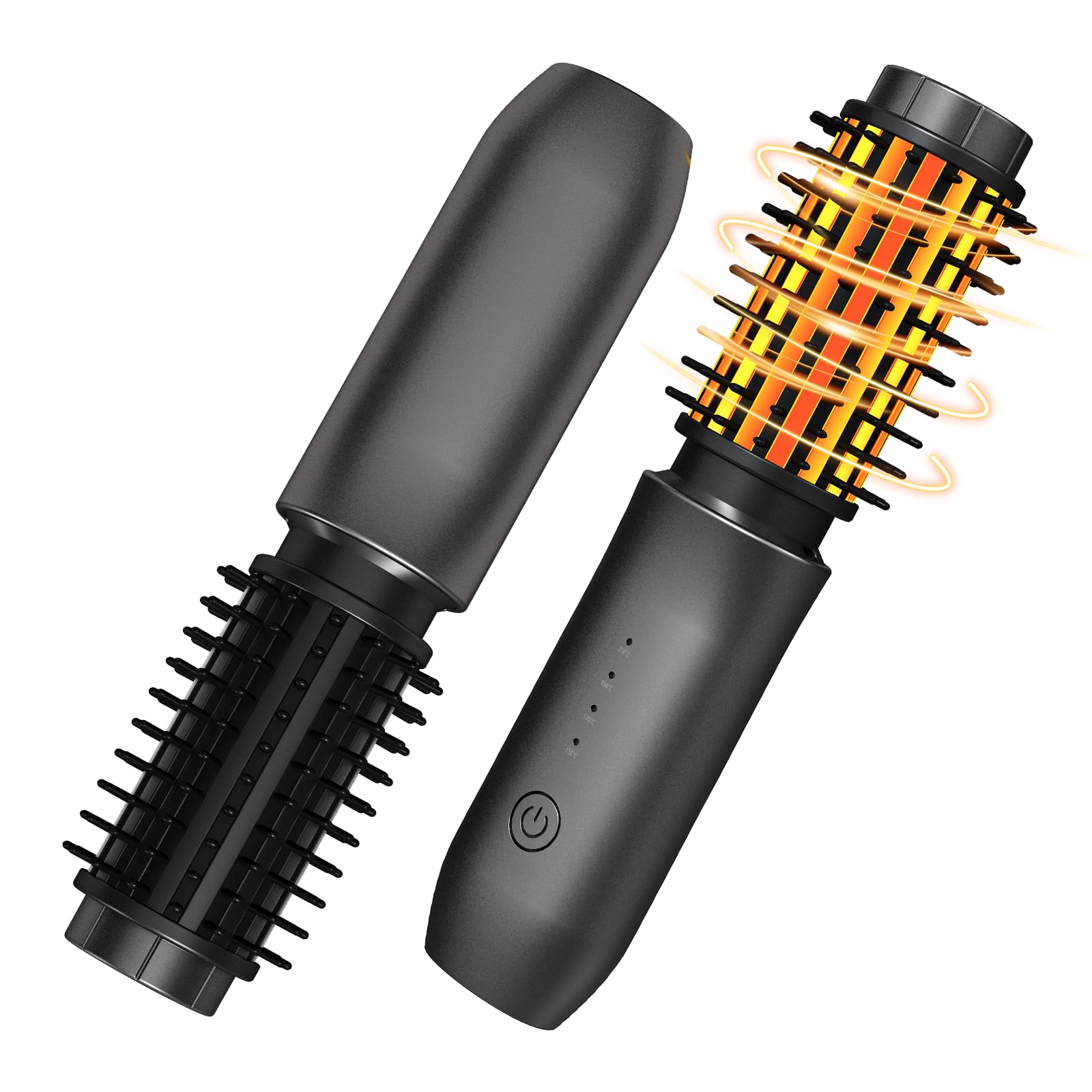Cordless Hot Brush - Travel Portable Hair Straightener Brush, 4 Temperatures | Fast Heating, Anti-Scald, and Anti-Frizz, Cordless Straightener Tool for Travel, Date, Work - Classic Black