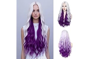 WECAN Perfect Fit Silver Grey to Purple Wig - Long, Wavy, Heat-Resistant
