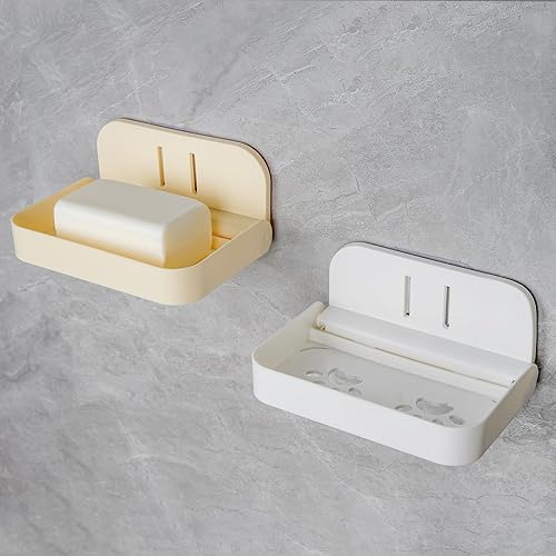 Paquete de 2 soportes de jabón para barra de ducha de montaje en pared con drenaje, bandeja de jabón plegable, protector de jabón autoadhesivo para