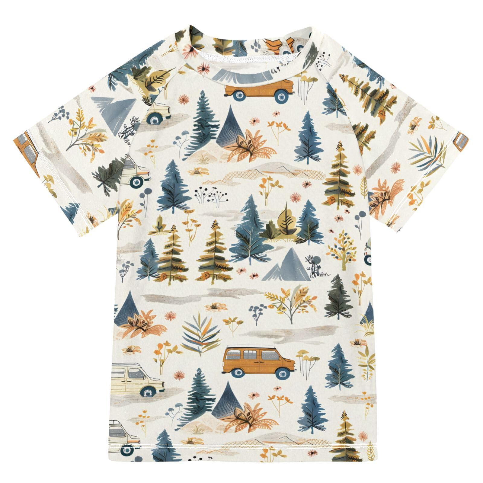 ALAZA Boys Rash Guard Swimming Shirt for Boys Short Sleeve Car and Tree UPF 50+ 5-6T