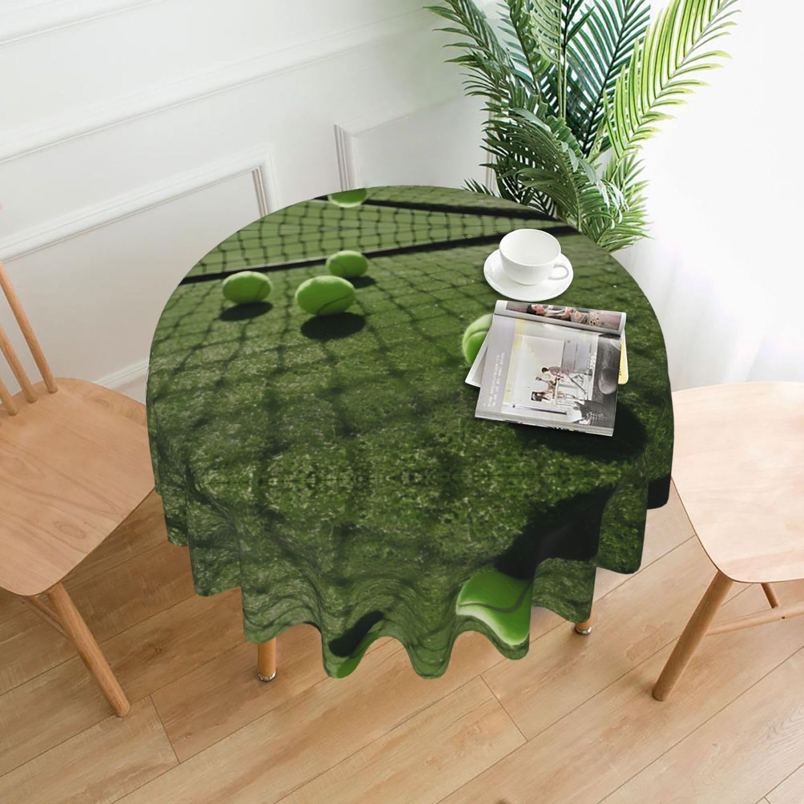 YYHWHJDE Tennis Balls on Tennis Grass Court Prints Round Decorative Tablecloth 60in – Elevate Your Dining Space with this Elegant Throw for Everyday Charm & Special Occasions