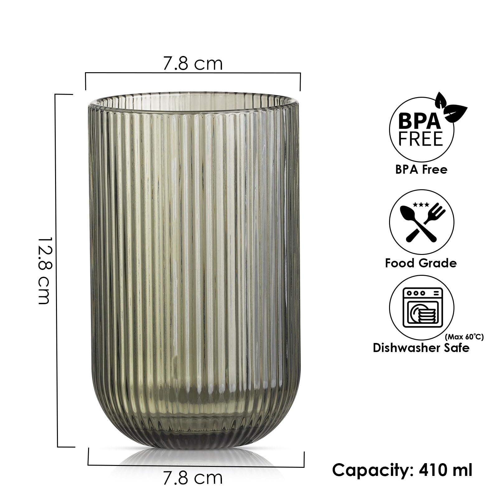 TKNO Gerippte Highball-Gläser, hoch, für Wasser, Gin, Saft, Cocktail, Trinkgläser, Origami-Stil, geriffelt, ideal für Zuhause, Restaurant, Veranstaltungen und Partys, 6 Stück