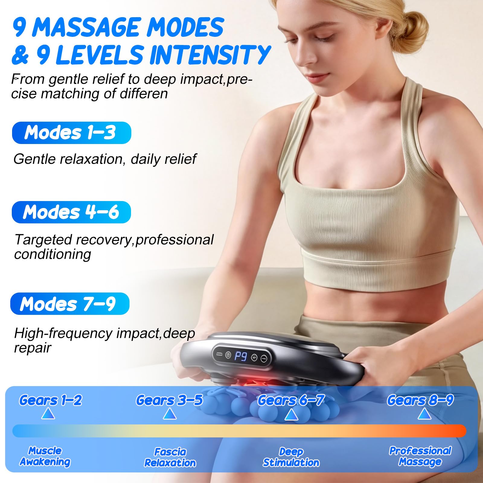 Pistolet de massage à 22 têtes avec 9 modes de massage et 9 vitesses réglables - Masseur électrique à percussion pour le cou, les jambes, le dos, les épaules, les bras - Masseur complet du corps pour