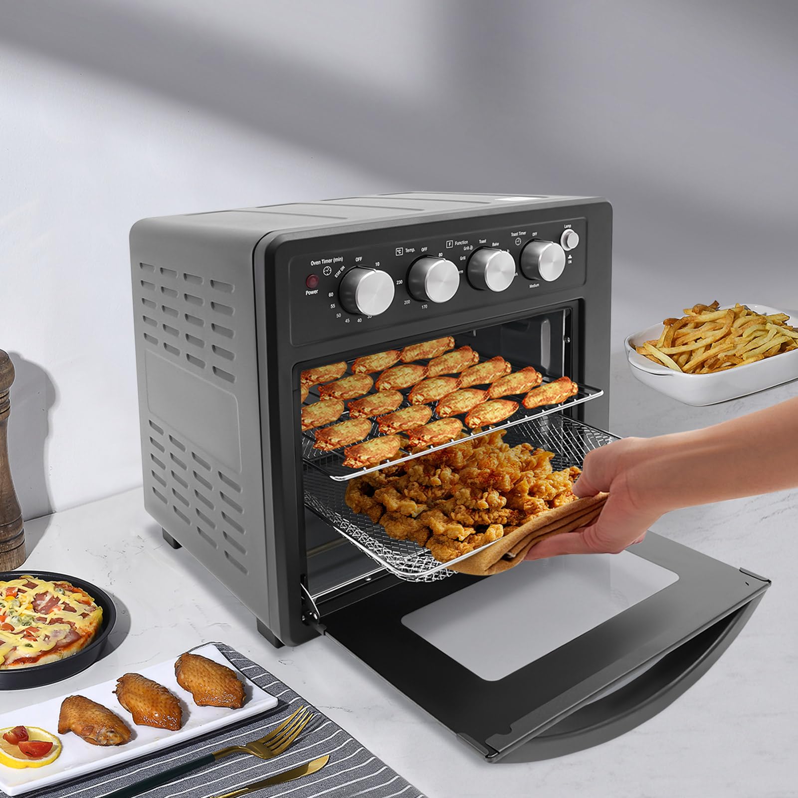 Four électrique de 1700 W, arrêt automatique, température réglable (176-446 °F), temps (10-60 minutes), four multifonction pour la cuisson du poulet, du pain grillé, de la pizza en