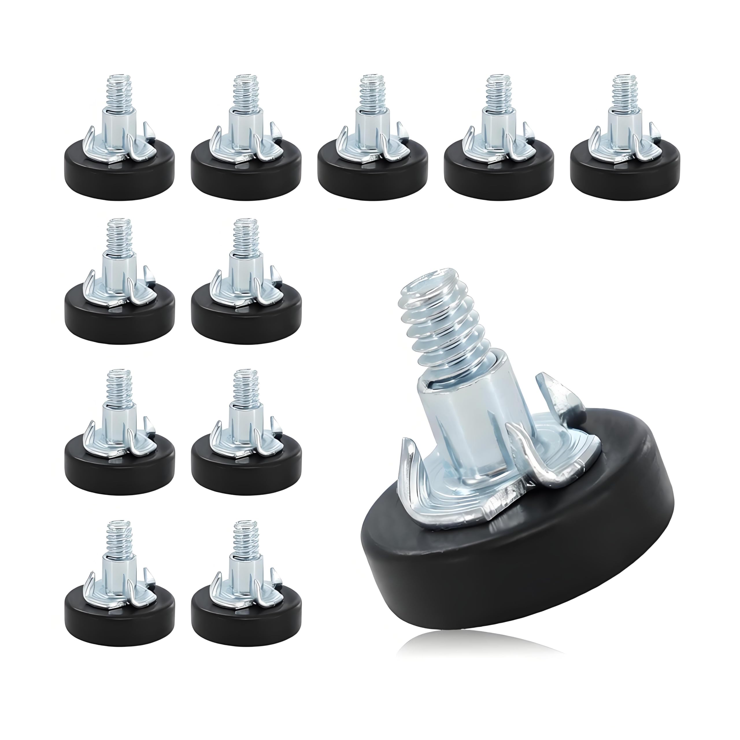 FuncHardwa 12 Pack Adjustable Furniture Feet Screw in, 1/4" Thread Black Adjustable Table Legs with T-Nuts, Galvanized Carbon Steel Adjustable Feet for Furniture, Office (12)