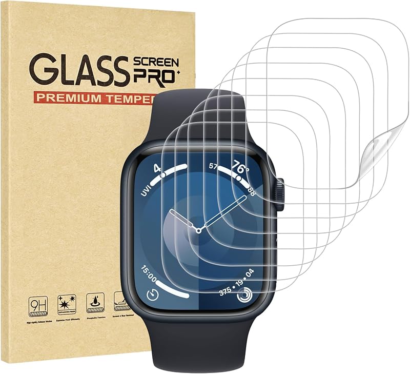 [8 Pack] Screen Protector for Apple Watch 41mm Series 9/8/7 Anti-Scratch,iWatch Self-Healing Soft TPU,Bubble-Free,HD Clear Soft Watch Film,Touch Sensitive,Ultra-thin for iWatch Accessories