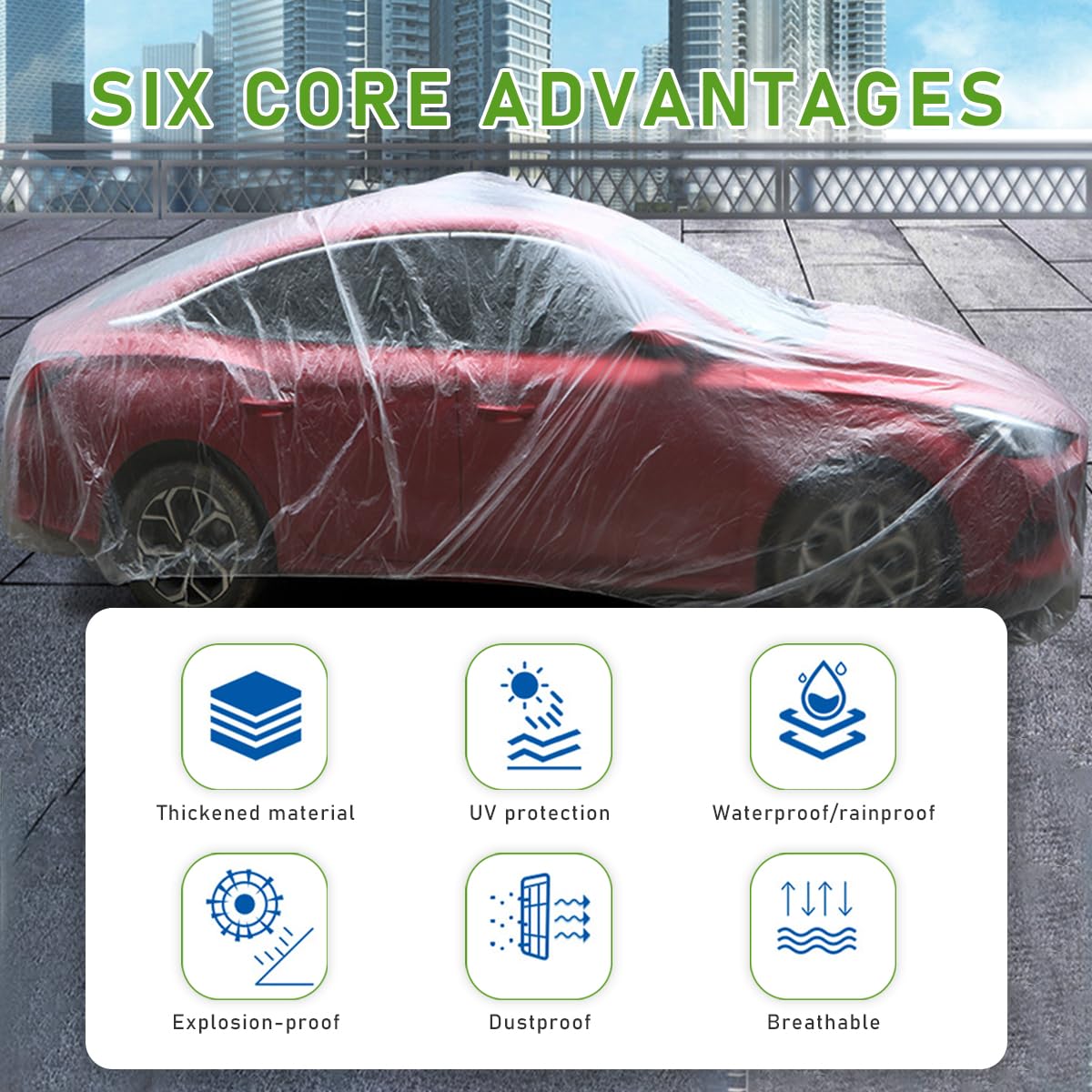 Ohleats 2 PCS Disposable Car Cover 12 5 19 7 Ft Waterproof Clear Plastic Full Car Cover Protection — view 3