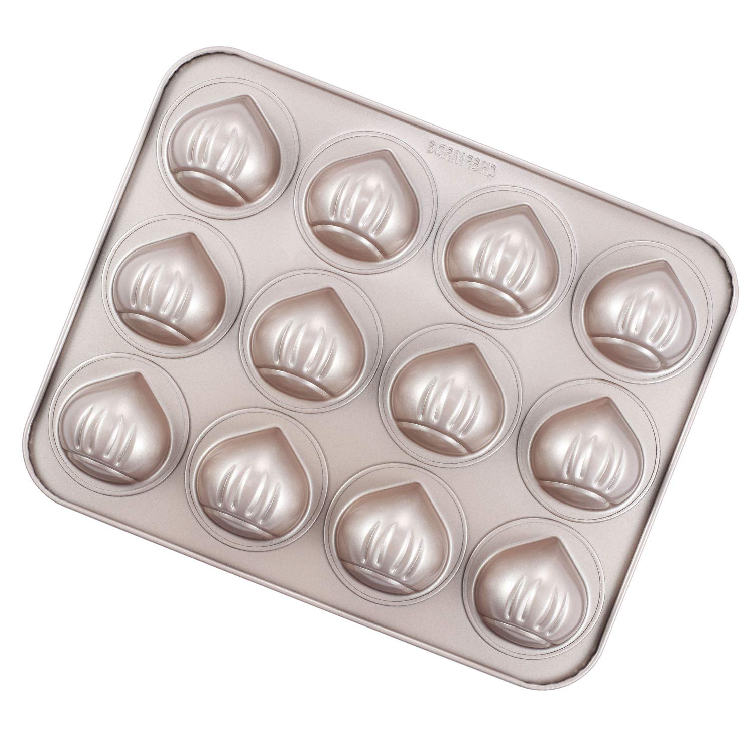CHEFMADE Muffin Cake pan, 12-Cavity Non-Stick Chestnut-Shaped Bakeware for Oven Baking (Champagne Gold)