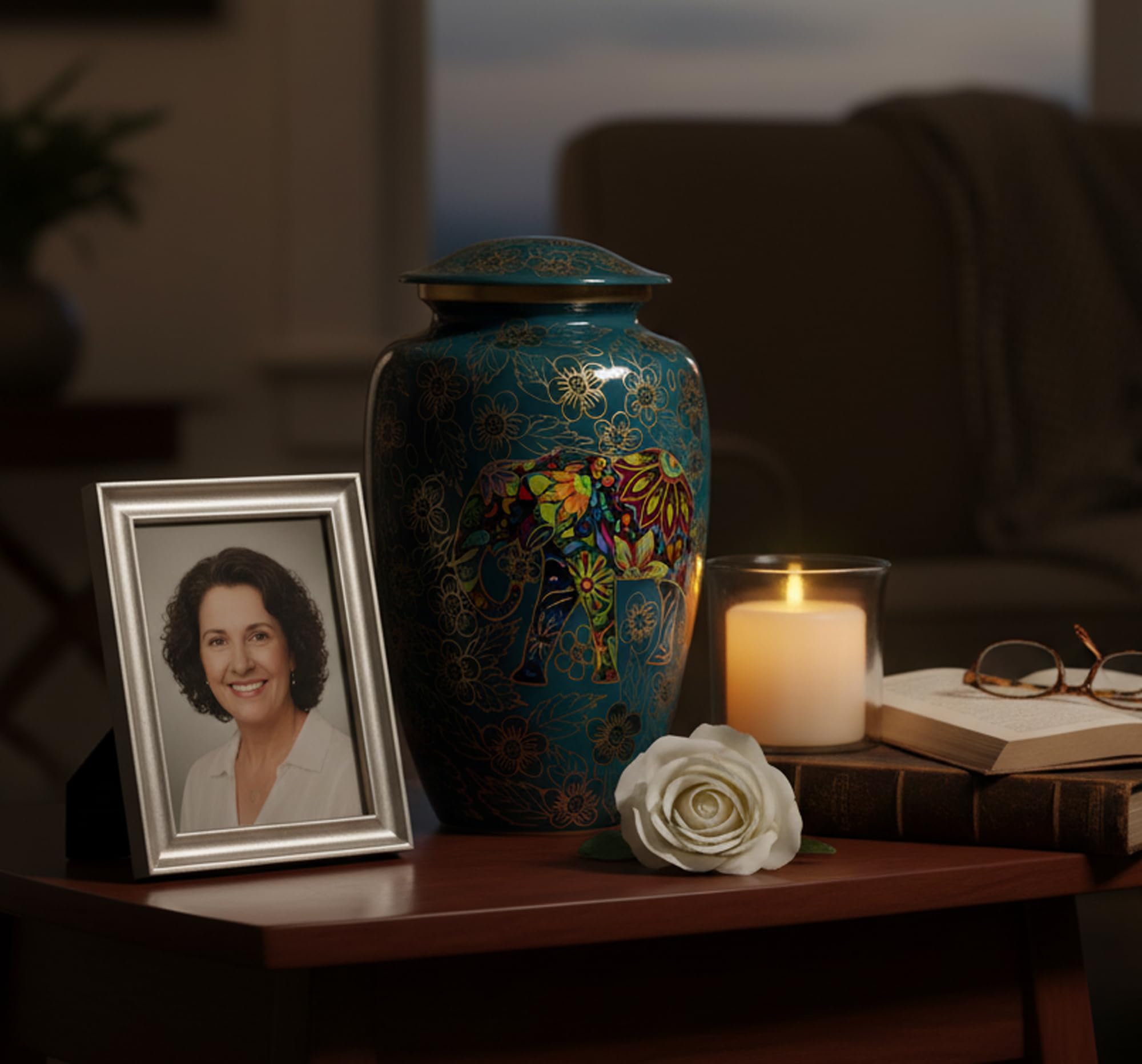 Cremation Urn Memorial Human Ashes Container Jar Pot | Burial Funeral Urns | - Multicolour Elephant Printed - 10" Inches (Full Size)