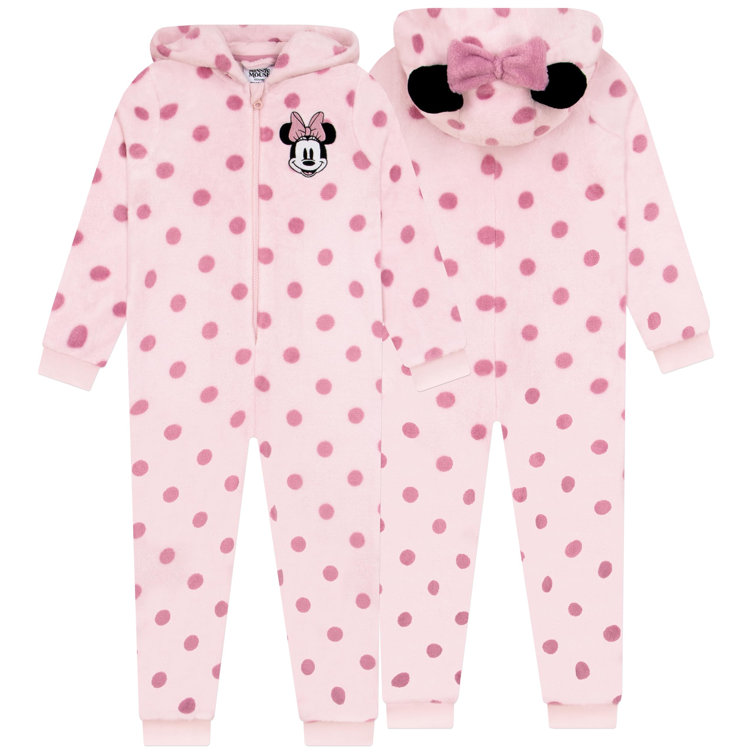 Disney Surpyjama, Surpyjama Fille Minnie Mouse, Pyjama Enfant Fille avec Oreilles 3D Et Nœud, Pyjama Combinaison Enfant en Polaire