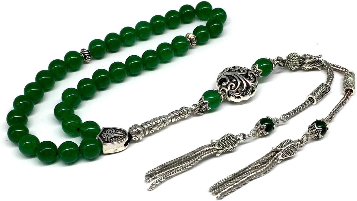 Design - New Long & Stylist Tassels Worry Beads - Prayer Beads (8 mm-33 Beads) Tesbih-Tasbih-Tasbeeh-Misbaha-Subha-Sebha-Sibha-Rosary (Synthetic Turquoise Stone - Twin Tassel)