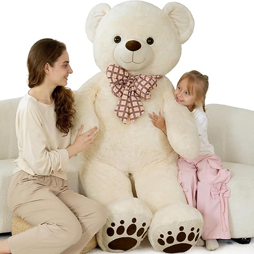 Miniatura 26 de MorisMos Oso de peluche gigante, blanco, regalos de peluche para novias, niñas, Navidad, día de San Valentín, 55 pulgadas Blanco,Marrón,Gris
