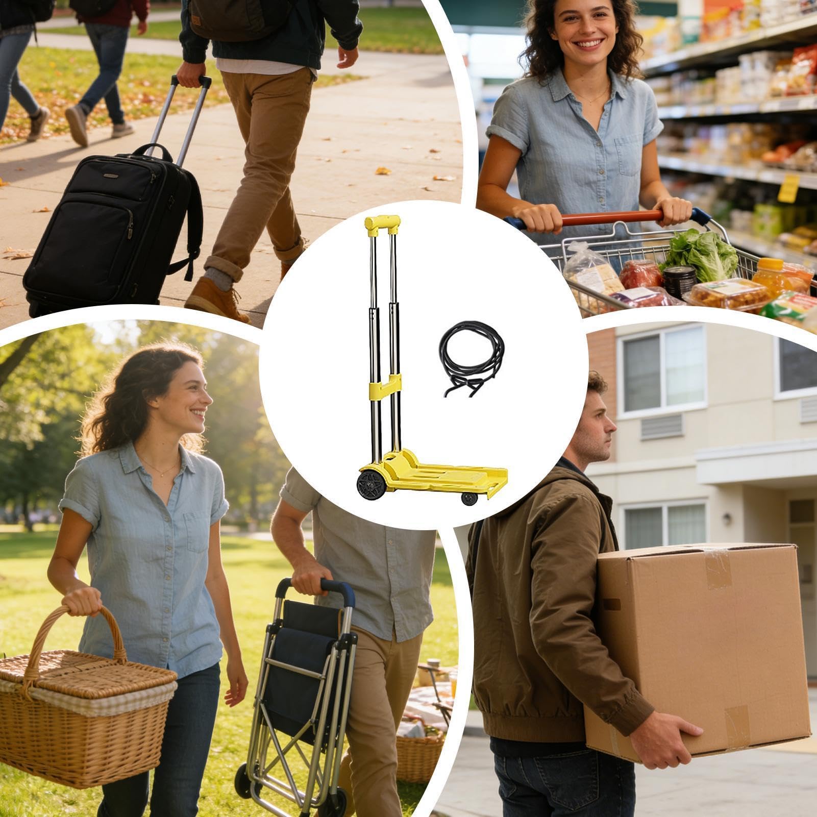 Carrello A Mano Capacità 100 kg con Ruote Portatili per Trasporto Mobile | Altezza Regolabile Del Carrello A Mano Pieghevole per la Spesa, l'Aeroporto, i Viaggi, il Garage e il