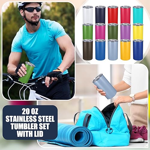 Miniatura 3 de 50 vasos de acero inoxidable de 20 onzas a granel con tapas, taza de viaje aislada al vacío, taza de café con recubrimiento en polvo, vaso delgado