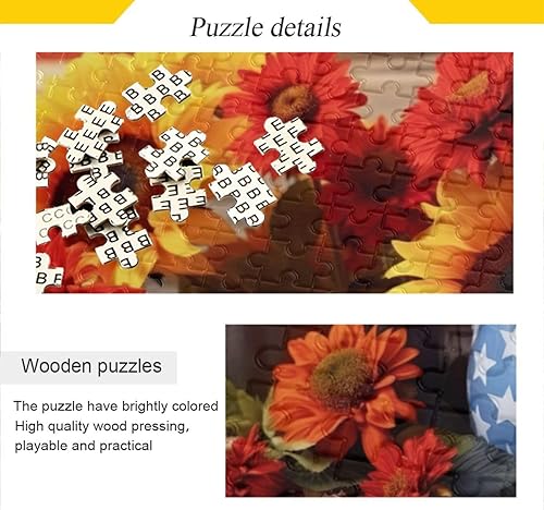 Miniatura 2 de Sunflower Fall American Flag Jigsaw Puzzles 500 Pieces for Adults,Learning Educational Puzzles,Difficult and Challenge Families Toys with Mesh