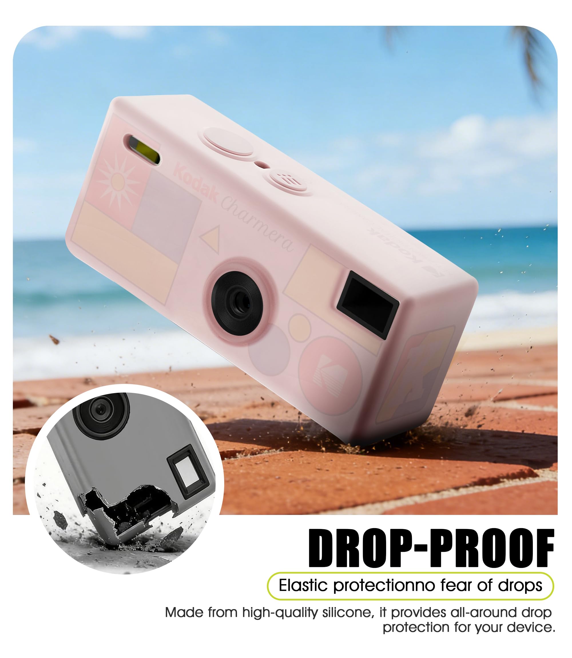 Custodia protettiva in silicone per Kodak CHARMERA portachiavi fotocamera digitale con 2 confezioni di pellicola protettiva in vetro temperato e cordino, resistente agli urti, resistente ai