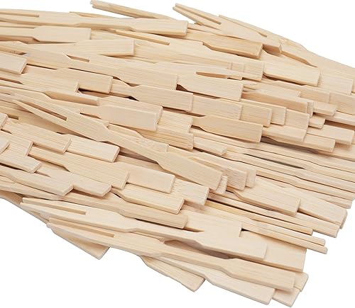 Miniatura 3 de Lawei Paquete de 6 mini tenedores de bambú de 3.5 pulgadas, 600 piezas de palillos de frutas de bambú para aperitivos, cócteles, frutas, pasteles,