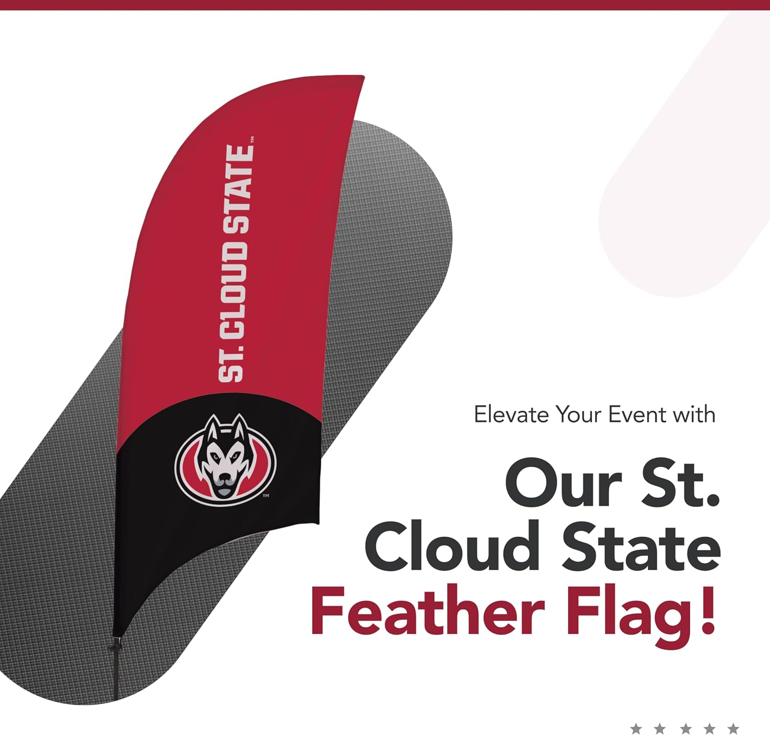 St. Cloud State Huskies College Sports Printed Feather Flag - NCAA Licensed - Super Polyester - School Banner (Red, Black, White) (7.5' Spike Base)