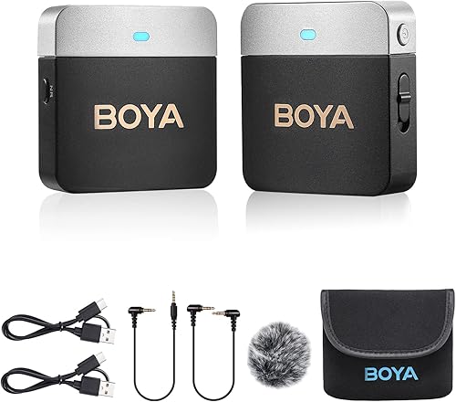 Miniatura 8 de BOYA Micrófono Lavalier inalámbrico para iPhone Plug Play Micrófonos de doble solapa Micrófono inalámbrico con clip para grabación de video YouTube