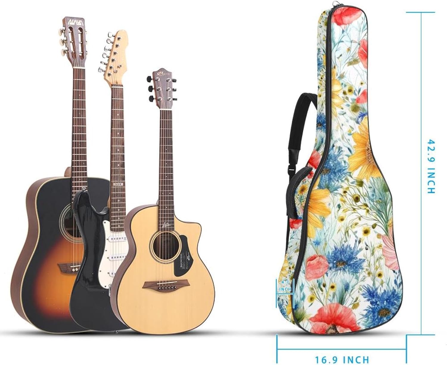 Yellow Sunflower Guitar Bag 40 41 42 In 2 Pockets Guitar Case Waterproof Guitar Case Resistent Oxford Cloth 0.4 In Extra Thick Sponge Padded for Acoustic Guitar