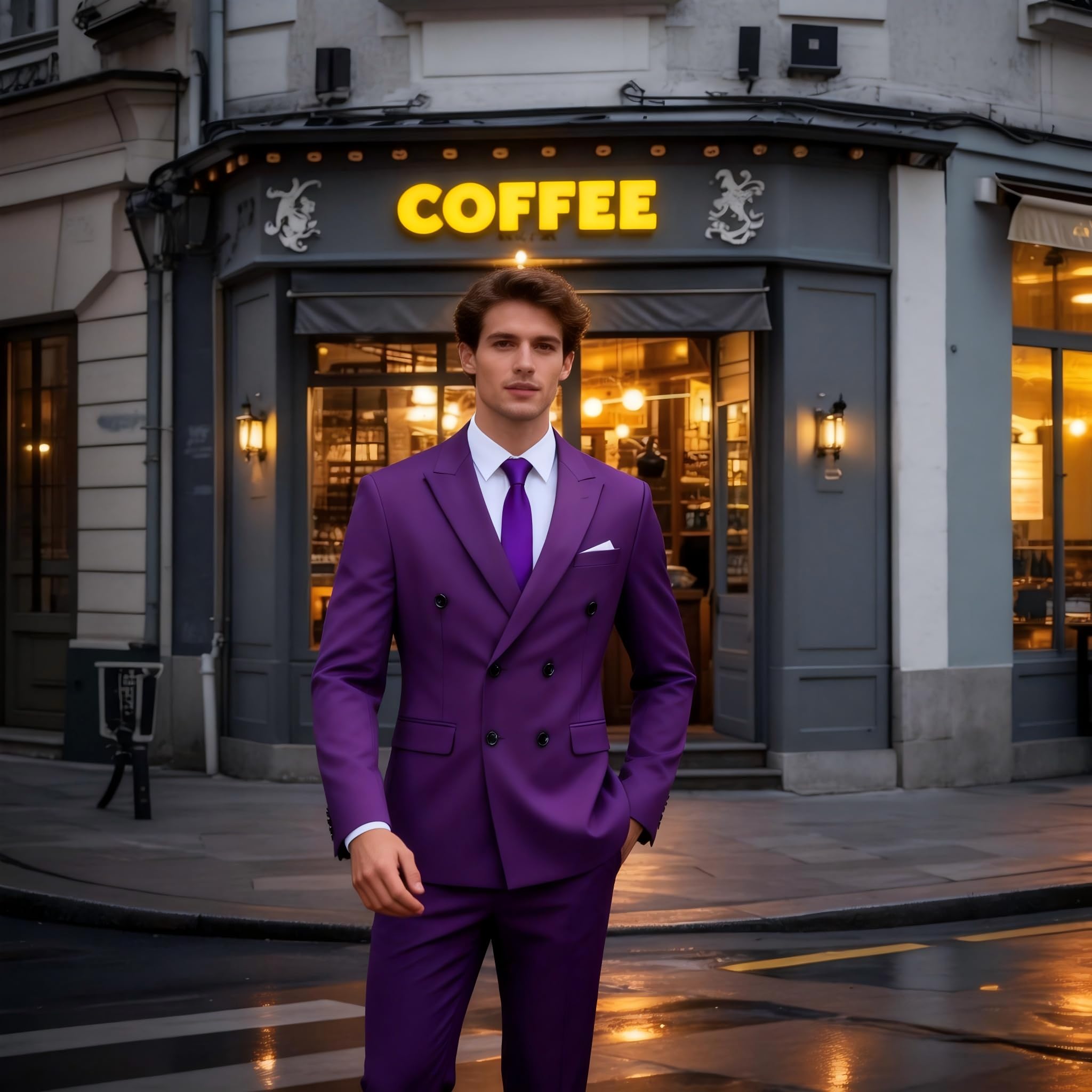 MOGU Abito da uomo, 2 pezzi, slim fit, con blazer doppiopetto e pantaloni da smoking