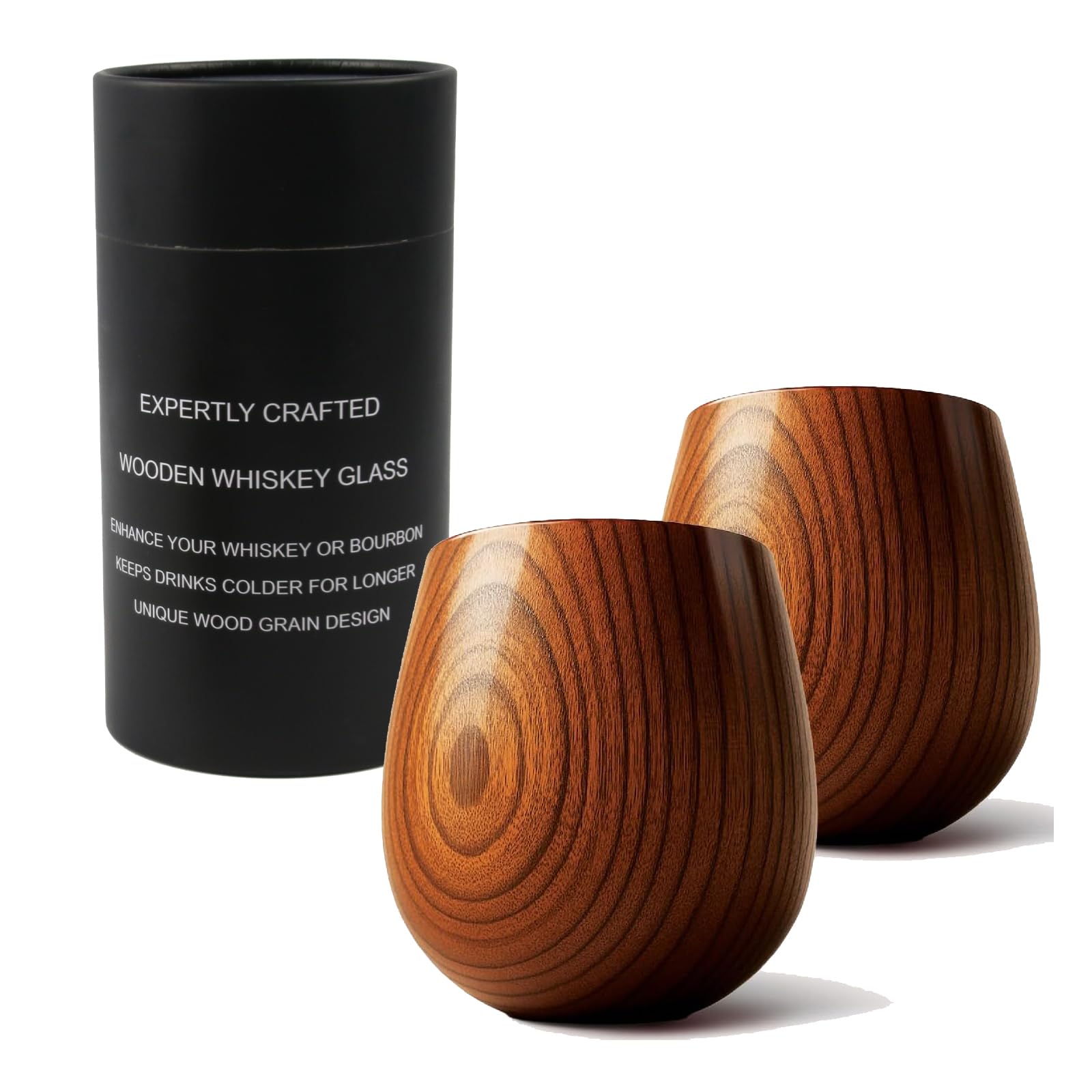 Charcoal Bourbon Whiskey Glasses - The Perfect Whiskey Gift for Men's Birthdays, Christmas, Father's Day, Anniversaries (Set of Two)