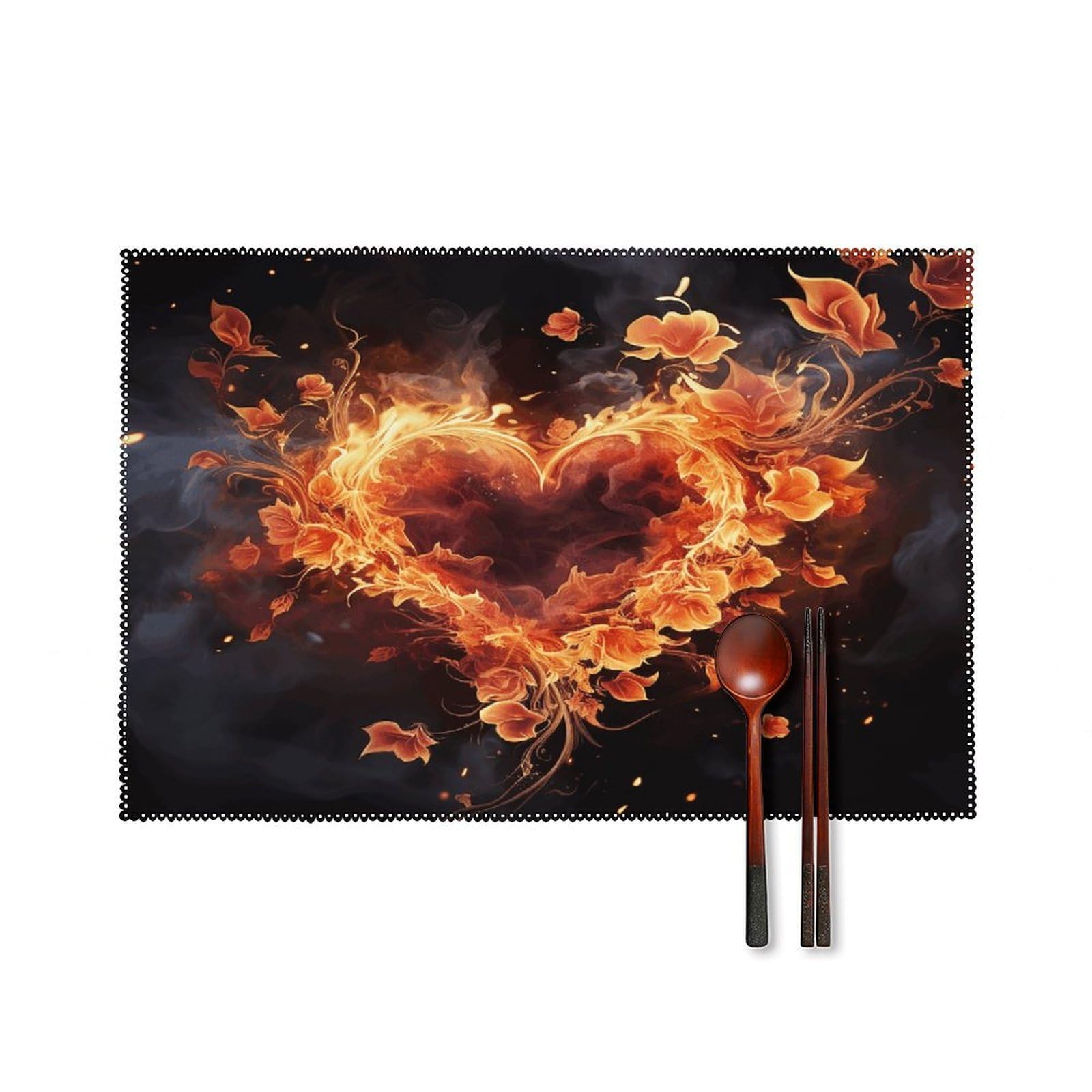 Fodpand Style Fire Flowers And Heart Placemats Set Of 4 Place Mats Table Mats