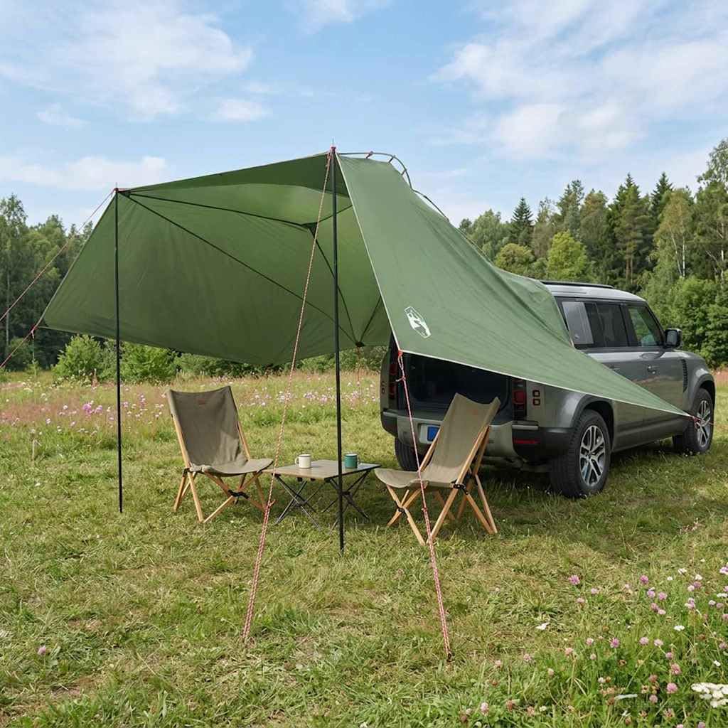 Tenda per auto, verde tetto, 350 x 250 cm, in poliestere e acciaio, tetto pieghevole in tela con chiusura lampo, per protezione auto, campeggio, giardino vialetto