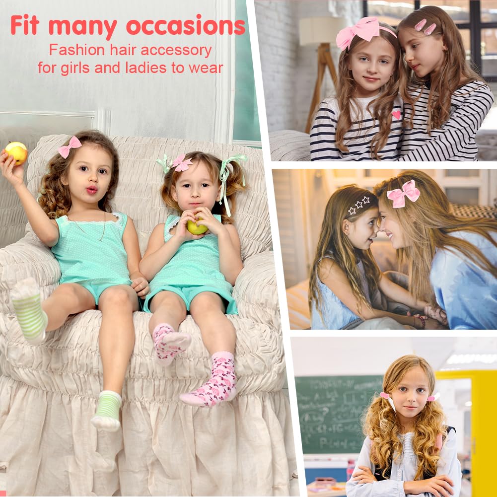 LOPHE Accesorios Pelo Niña, 77 Unidades Lazos Pelo Bebe, Horquilla de Lazo Set con Gomas Elástica, Clips, Pinzas de Estrella, Coleteros, Varios Estilos, Prendedores Pelo Niñas (Rosa)