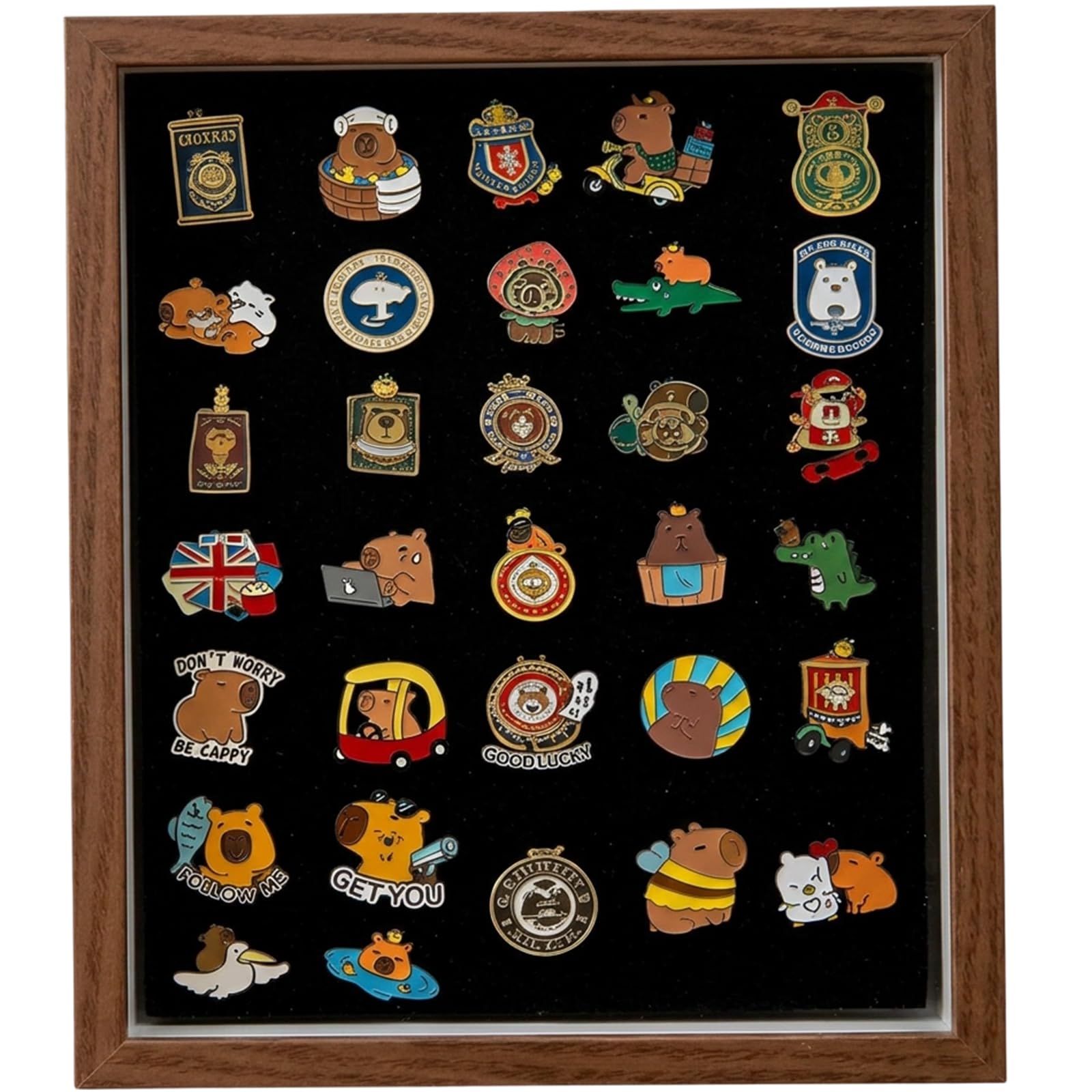Pin Badge Display, Coffee Brown Wooden Medal Display Frame,Wall Mountable and Desktop Showcase for Pin Collections and pin display,Organise and Protect Your Memorabilia Items, medal frame