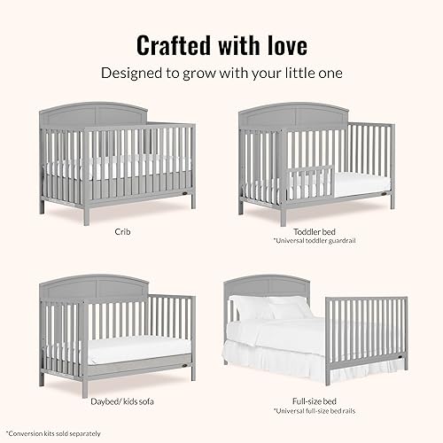 Miniatura 4 de Dream On Me Storybrooke - Cuna convertible 5 en 1 de tamaño completo en color gris pedrusco, con certificación GreenGuard Gold y JPMA, convertible a