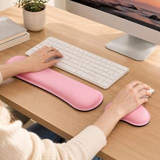 2 Piece Wrist Rest Set, Enlarge Silky Superfine Fabric Gel Keyboard Mouse Pad for Typing Pain Relief, Ergonomic Soft Memory Foam Hand Rests for Office Gaming Computer Laptop Workstation, Pink