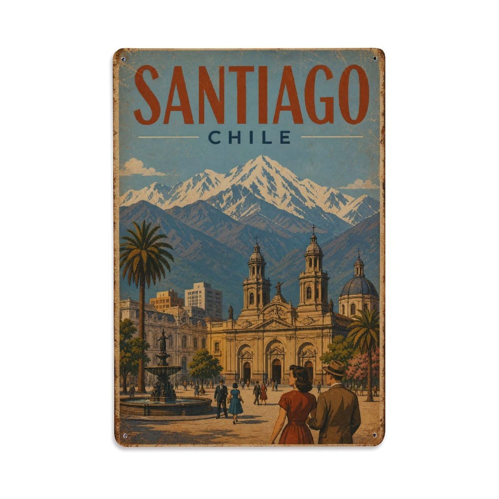 Retro Travel Chile Santiago Metal Tin Sign