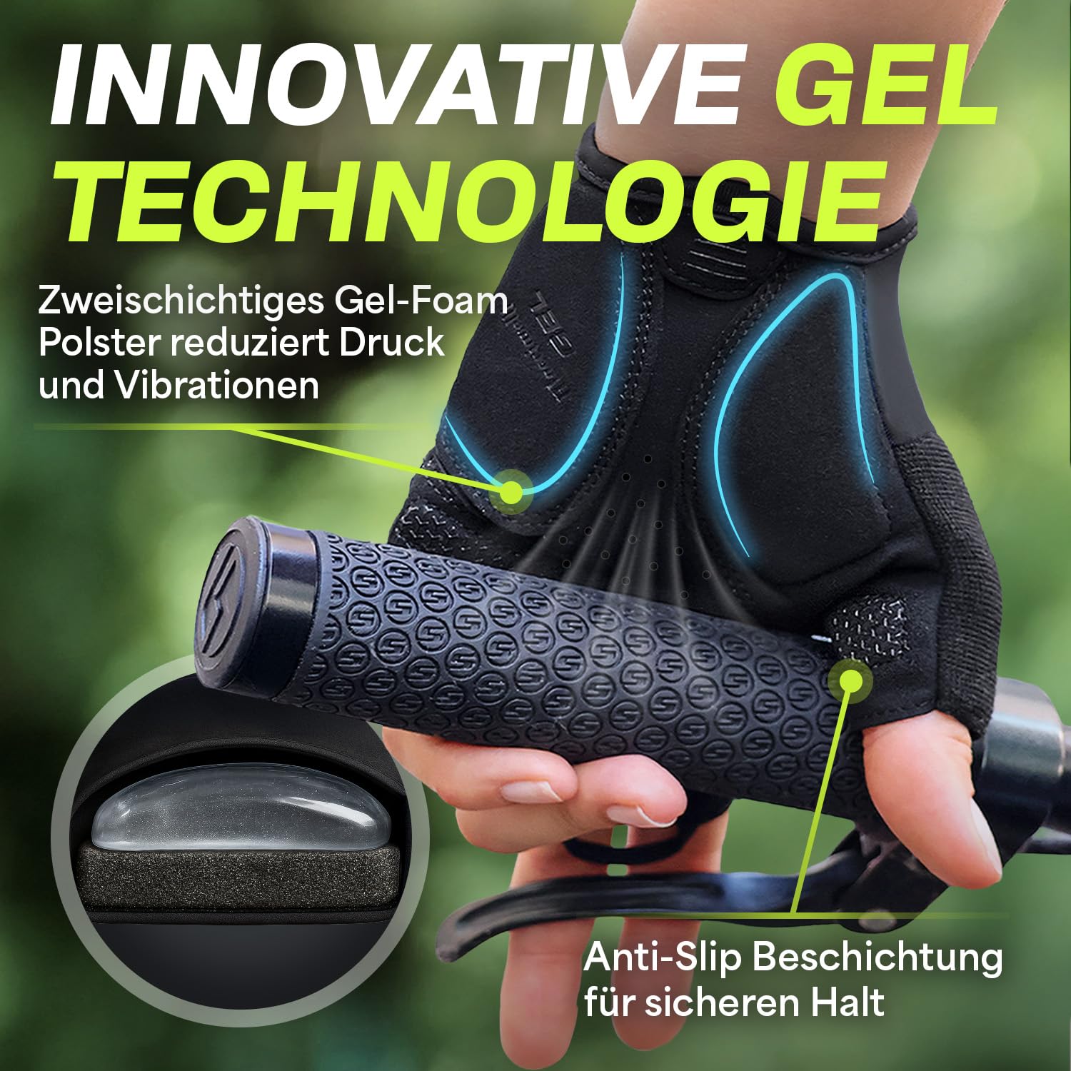 MACCIAVELLI - Guantes de ciclismo para hombre | acolchados, transpirables, seguros | Guantes de ciclismo MTB para hombre y mujer | Guantes de ciclismo sin dedos con inserciones de gel - Ideal para MTB