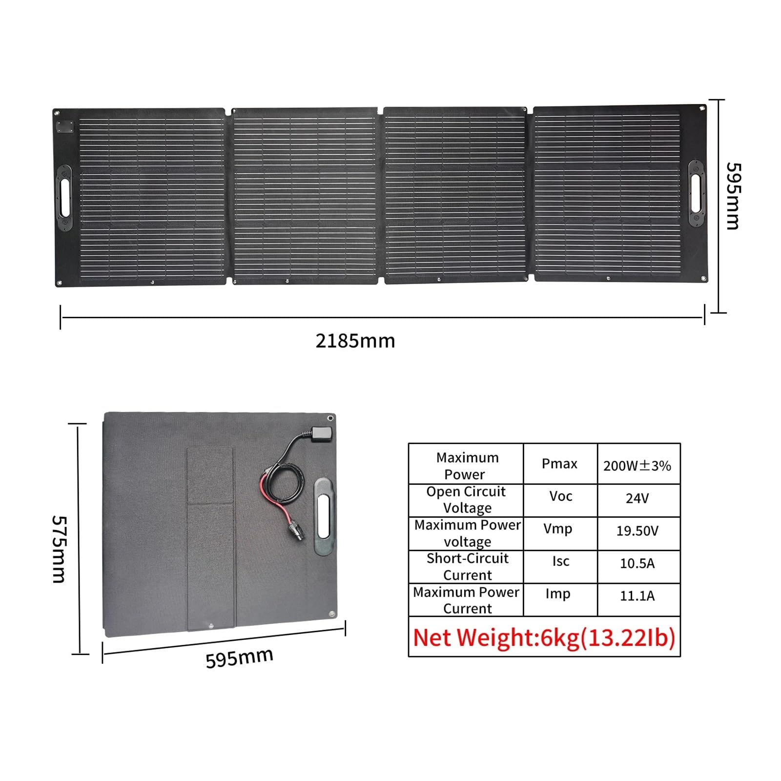 Panel Solar 200W 12v Kit Fotovoltaico Plegable Flexible 18V Salida Ideal