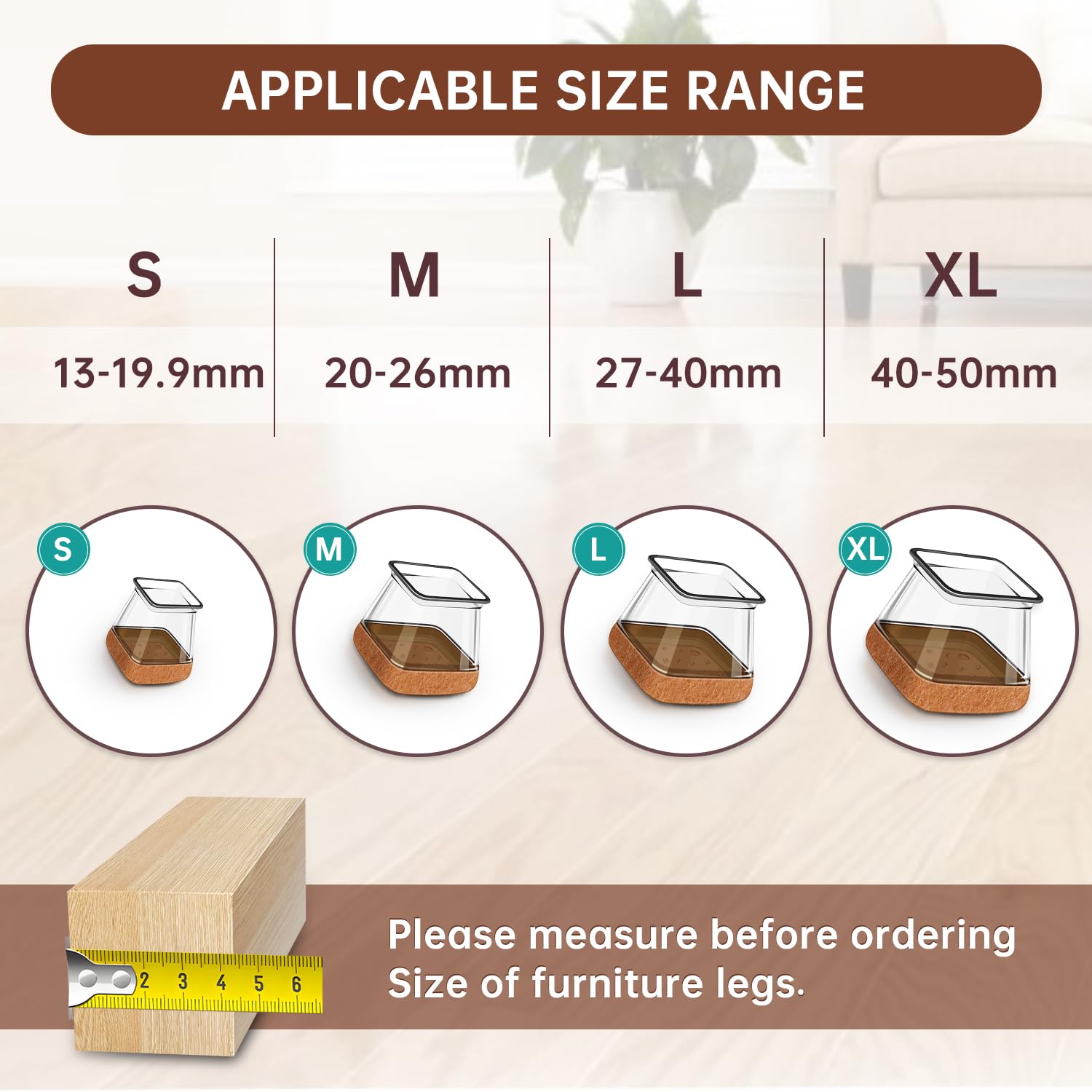 32 Pezzi Gommini per Sedie Quadrat, Feltrini per Sedie Trasparente Silicone Con feltrini, Protezioni per le gambe delle sedie in per pavimenti in legno(Fit: 27-40mm)