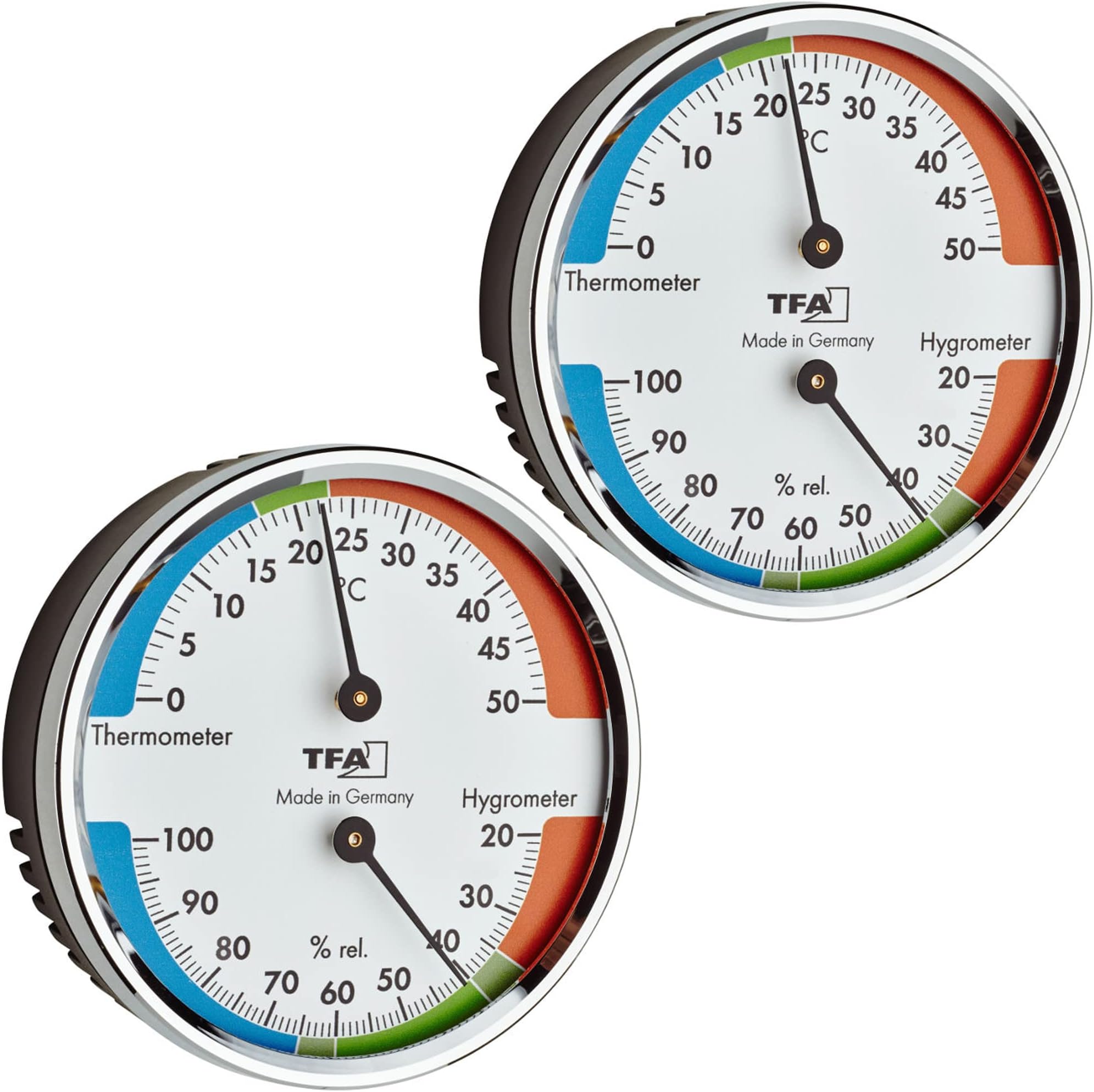 TFA Dostmann Thermo-Hygrometer 2er Set - Analoges Thermometer Mit Metallring