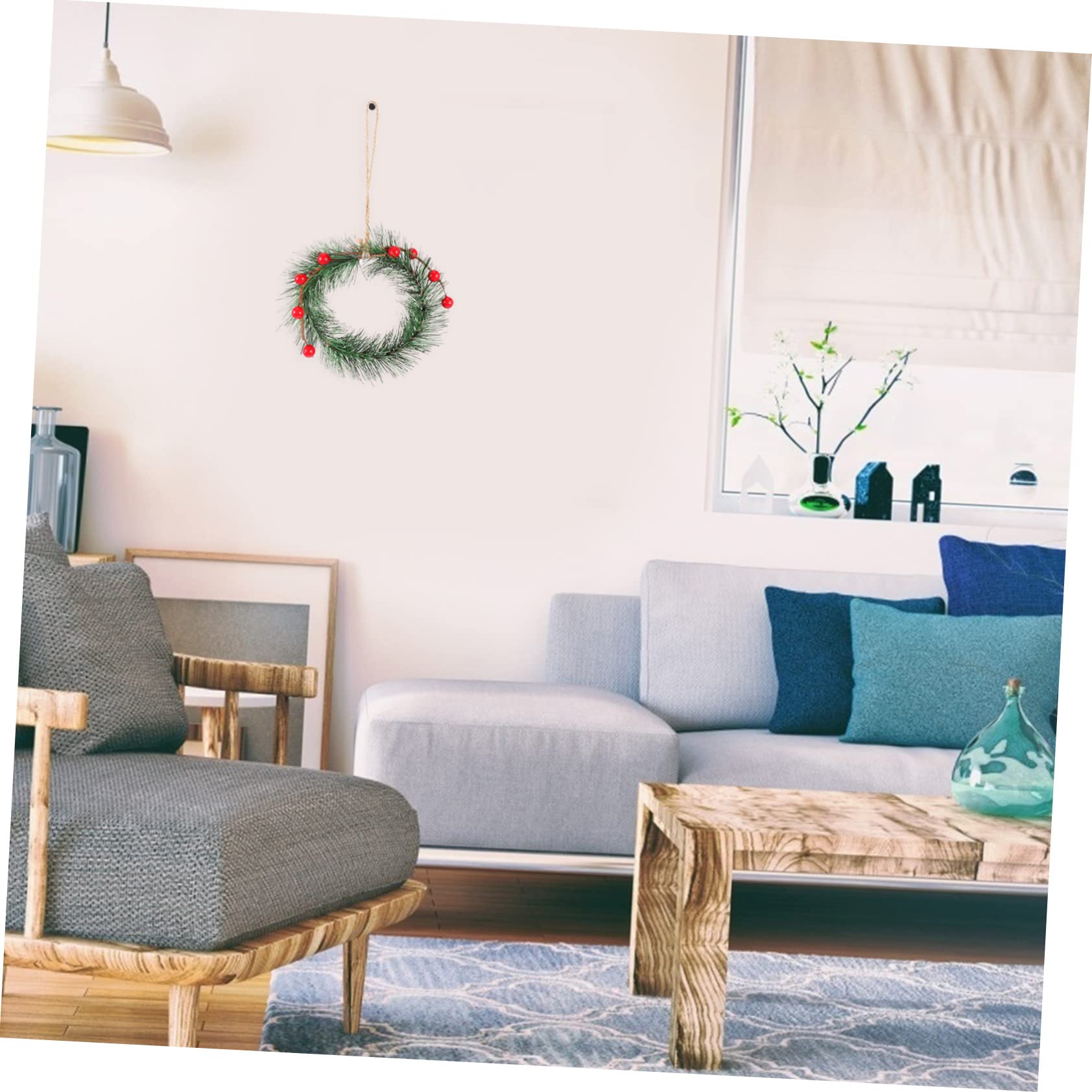 Cabilock 5 Sätze Weihnachtskranz Weihnachtstannenzweige Gefälschte Perlen Girlanden Weihnachtsdeko Künstliche Weihnachtsgirlande Kranz Anhänger Dekorativer Kranz PVC Green 3 Stück * 5