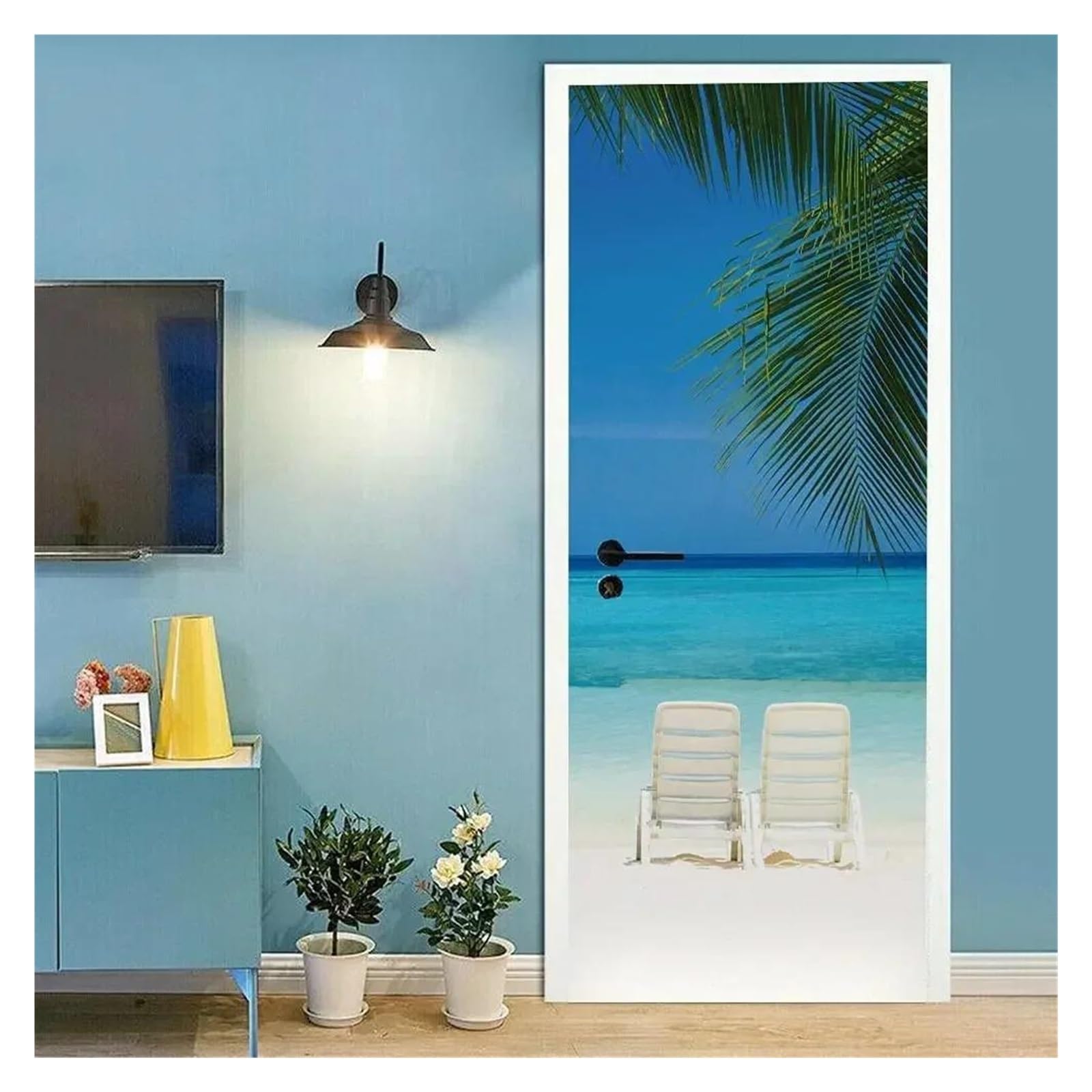 Autocollant mural de paysage d'ocean hawaien poster 3D de porte G