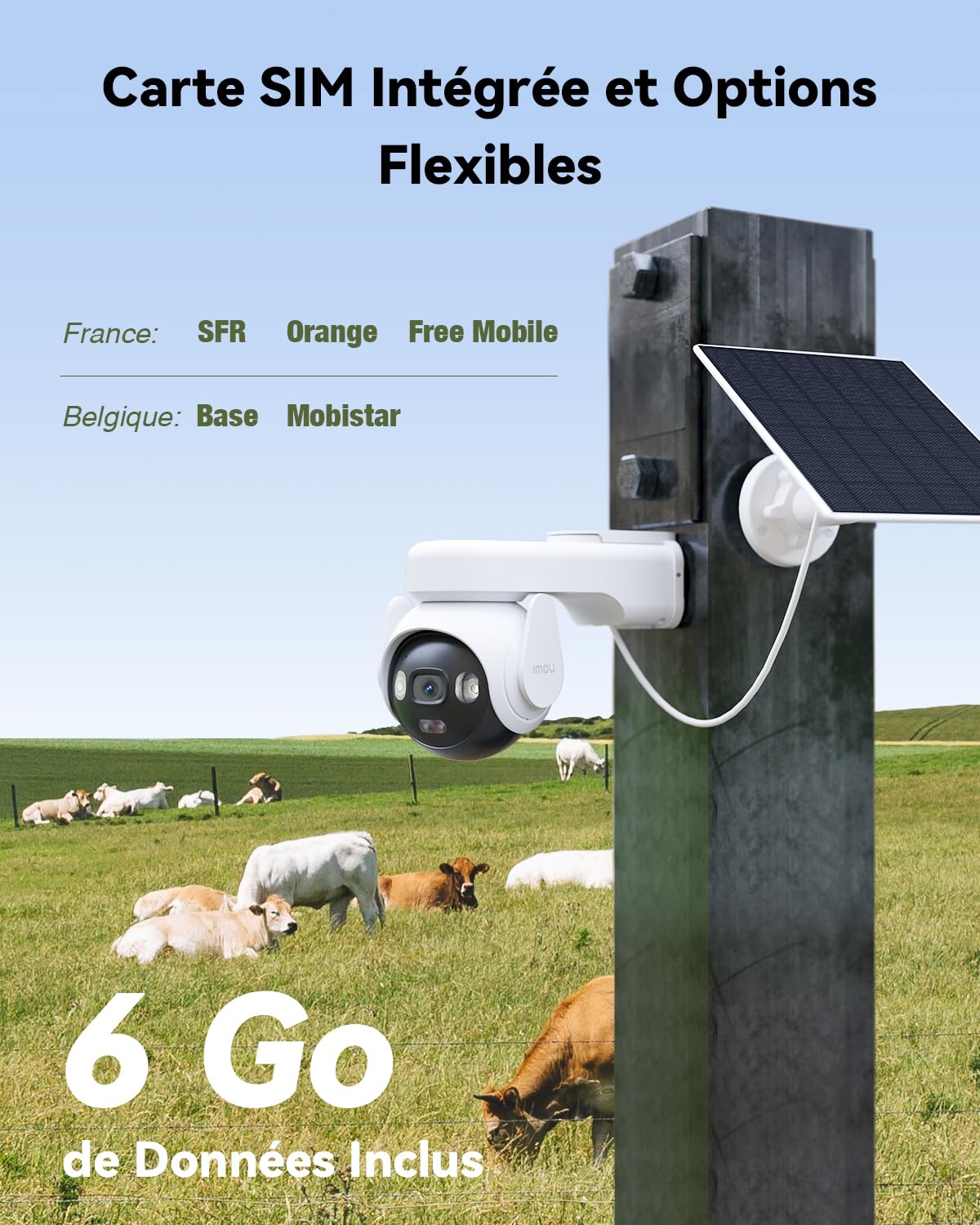 Imou 4G LTE Caméra Surveillance WiFi Exterieure sans Fil, 3K Caméra Solaire 4G avec Carte SIM, AOV 24/7 Enregistrement, 360°, 2.4GHz WiFi, 25M Détection Humaine/Véhicules,Mode Privé, Carte SD Incluse