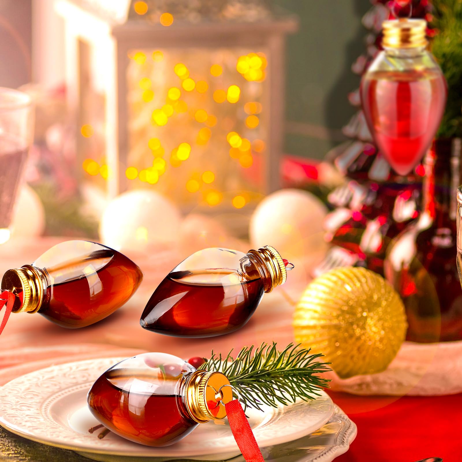 Patelai Lot de 48 boules de Noël en verre à liqueur en plastique à remplir pour sapin de Noël - Bouteilles d'eau transparentes pour décoration de fête d'intérieur et d'extérieur (goutte d'eau)